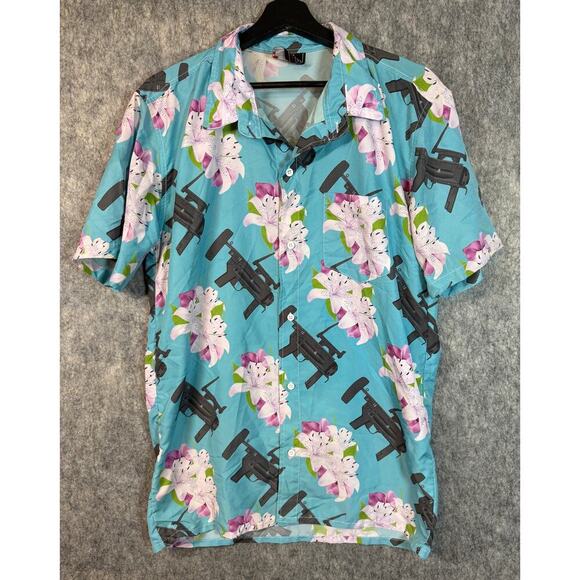 OAF Nation Mens Lightweight Floral Pew Pew Short Sleeve Hawaiian Shirt - Large - Picture 1 of 4